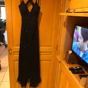 Long navy sequined dress